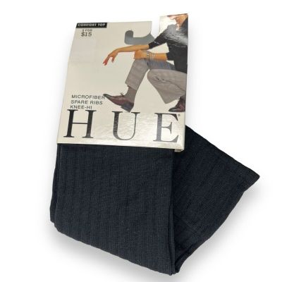 HUE Black Microfiber Spare Rib Knee Hi with Comfort Top Womens One Size One Pair